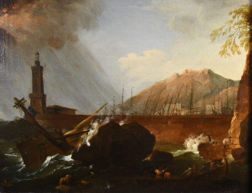 Antiquités - La tempête sur le phare, atelier de Claude-joseph Vernet (1714 -1789)