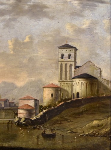 Tableaux et dessins Tableaux XVIIIe siècle - Paysage côtier de la Méditerranée, Peintre Flamand actif en Italie au XVIIIe siècle