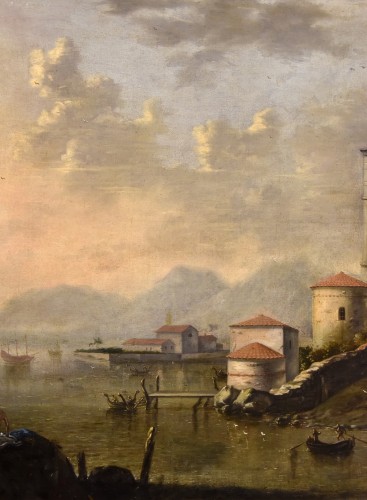 Paysage côtier de la Méditerranée, Peintre Flamand actif en Italie au XVIIIe siècle - Antichità Castelbarco