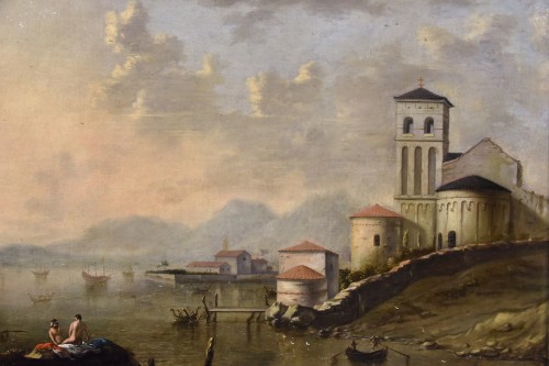 Paysage côtier de la Méditerranée, Peintre Flamand actif en Italie au XVIIIe siècle - Louis XV