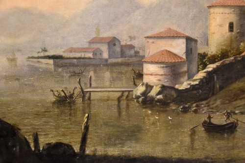 Antiquités - Paysage côtier de la Méditerranée, Peintre Flamand actif en Italie au XVIIIe siècle