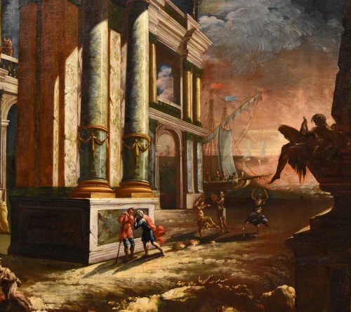 XVIIe siècle - Vue côtière avec caprice architectural, Jacob Ferdinand Saeys (1658 - 1726) et atelier