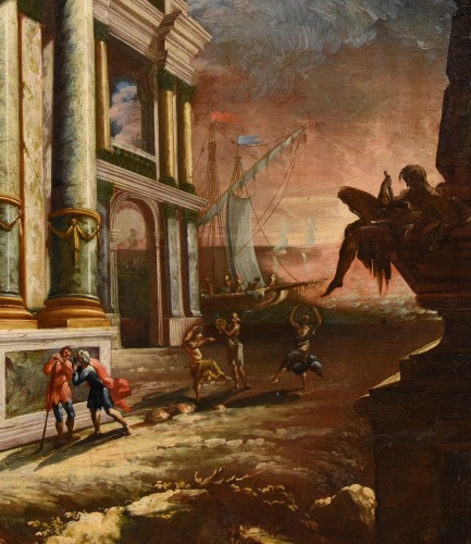 Vue côtière avec caprice architectural, Jacob Ferdinand Saeys (1658 - 1726) et atelier - Louis XIV