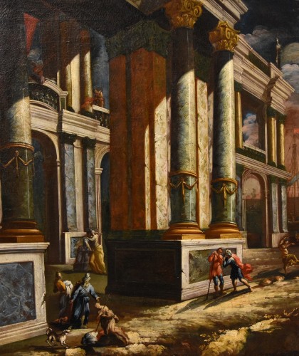 Antiquités - Vue côtière avec caprice architectural, Jacob Ferdinand Saeys (1658 - 1726) et atelier