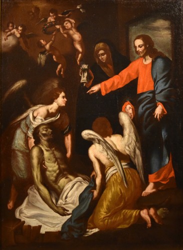La mort de Saint Joseph, Ecole napolitaine de la fin du XVIIe siècle - Tableaux et dessins Style Louis XIII