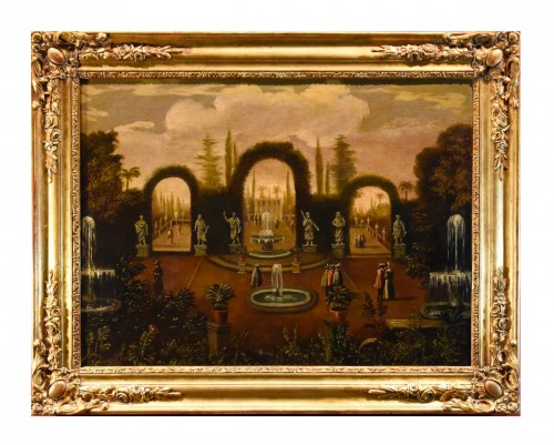 Italian Garden With Water Features In A Villa, Flemish painter active in Rome in the 17th-18th centuries