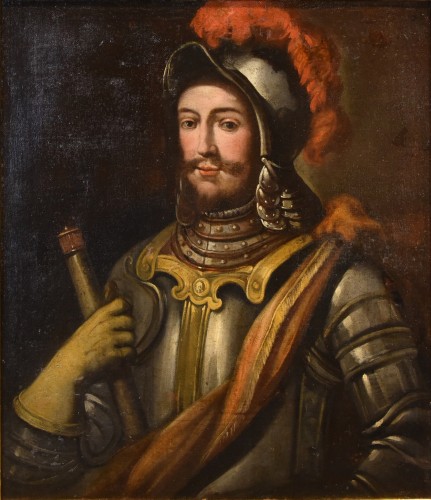 Portrait Of A Knight In Armour - Lombard Painter Of The 17th Century - Paintings & Drawings Style Louis XIII