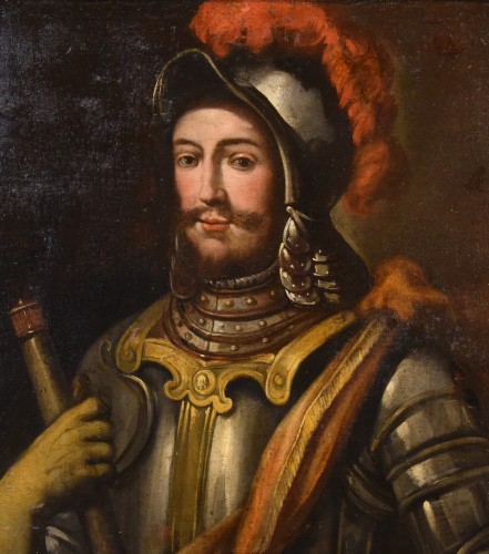 Portrait d'un chevalier en armure - Peintre lombard du XVIIe siècle - Antichità Castelbarco