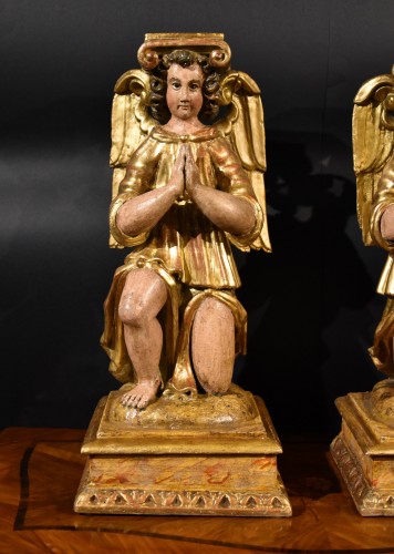 Pair Of Winged Angels In Wood, Tuscany 17th Century - Decorative Objects Style Louis XIII