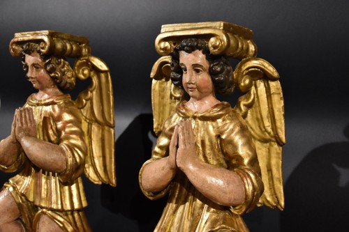Pair Of Winged Angels In Wood, Tuscany 17th Century - 