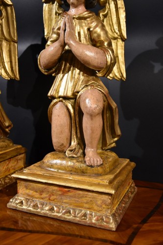 Pair Of Winged Angels In Wood, Tuscany 17th Century - Louis XIII