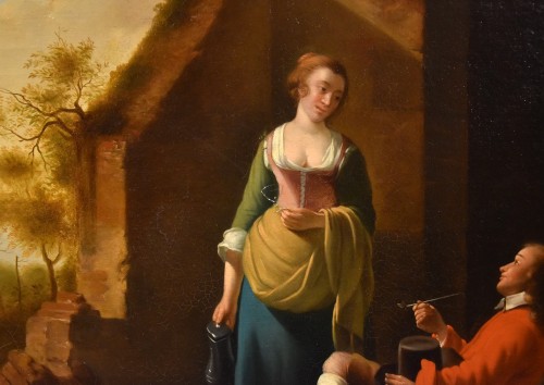 Antiquités - Galante Scene - Flemish painter of the 18th century