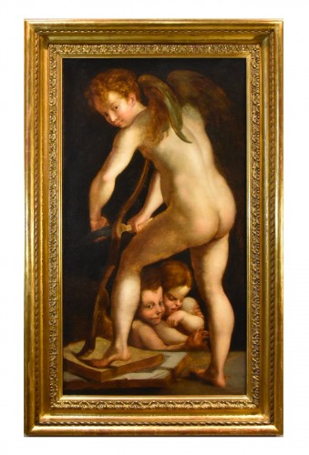 Cupidon fabriquant son arc, école italienne du 18e siècle