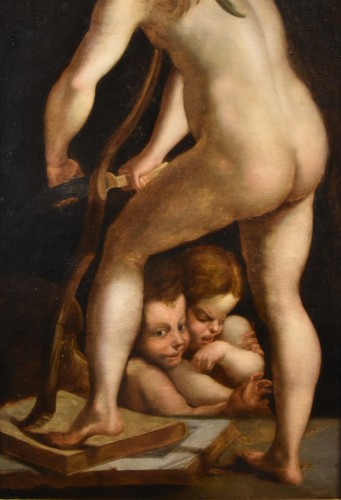 Tableaux et dessins Tableaux XVIIIe siècle - Cupidon fabriquant son arc, école italienne du 18e siècle