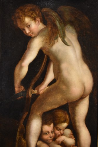 Cupid Carving His Bow, Francesco Mazzola, follower of Parmigianino - 
