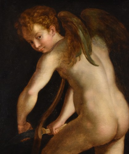 18th century - Cupid Carving His Bow, Francesco Mazzola, follower of Parmigianino