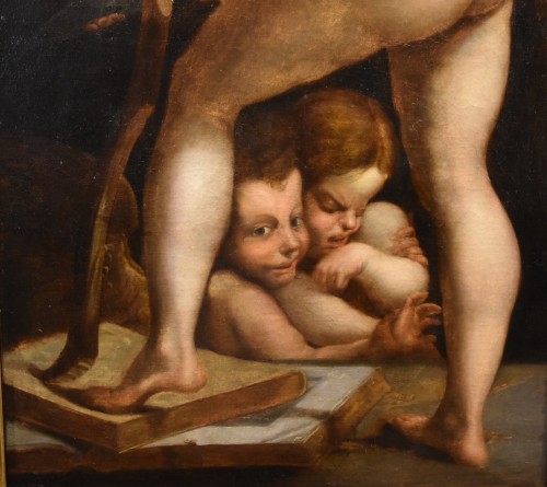 Antiquités - Cupid Carving His Bow, Francesco Mazzola, follower of Parmigianino