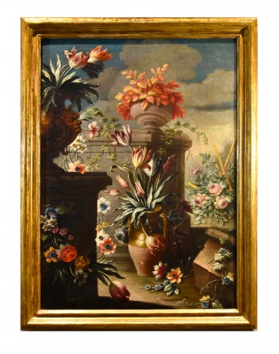 Nature morte aux fleurs dans un jardin, Francesco Lavagna (1684 - 1724),