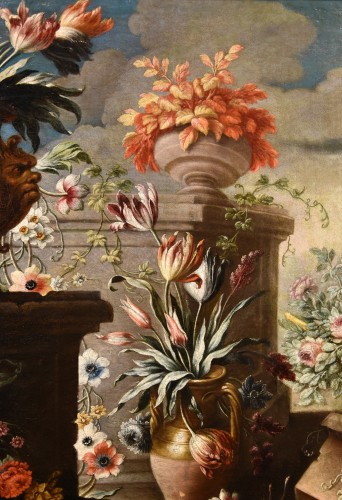 Nature morte aux fleurs dans un jardin, Francesco Lavagna (1684 - 1724), - Louis XIV