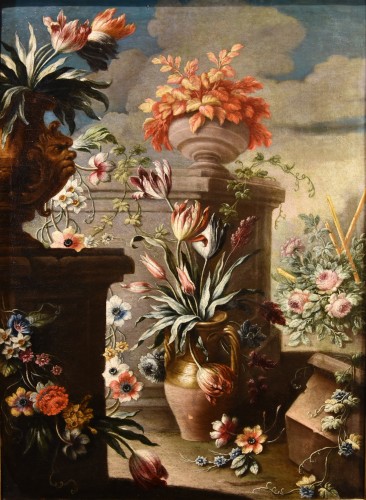Louis XIV - Nature morte aux fleurs dans un jardin, Francesco Lavagna (1684 - 1724),