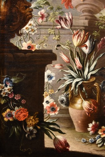 Antiquités - Nature morte aux fleurs dans un jardin, Francesco Lavagna (1684 - 1724),