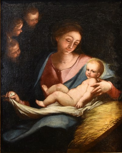 Vierge à l'Enfant, École génoise de la seconde moitié du XVIIe siècle - Tableaux et dessins Style Louis XIV