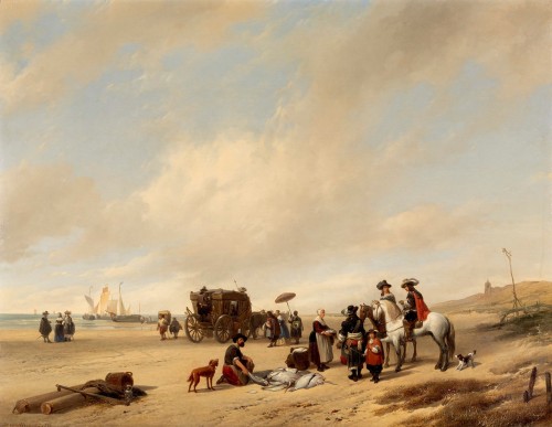 The Beach Of Scheveningen, Hubertus Van Hove (1814 - 1865) signed - Paintings & Drawings Style Napoléon III