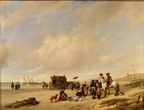 La plage de Scheveningen, Hubertus van Hove (la 1814 -1865)  - Antichità Castelbarco