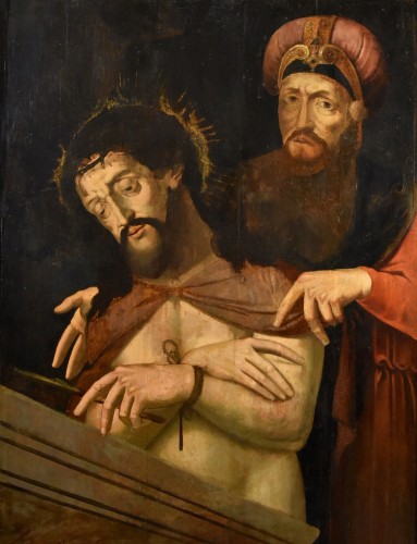 Ecce Homo avec Ponce Pilate, École flamande du 16e siècle - Tableaux et dessins Style Louis XIII