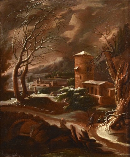 Paysage d'Hiver, école italienne du 18e siècle - Tableaux et dessins Style Louis XV