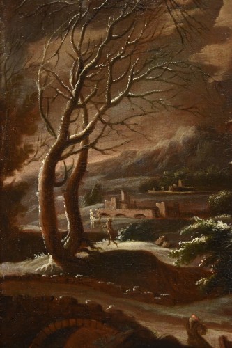 XVIIIe siècle - Paysage d'Hiver, école italienne du 18e siècle