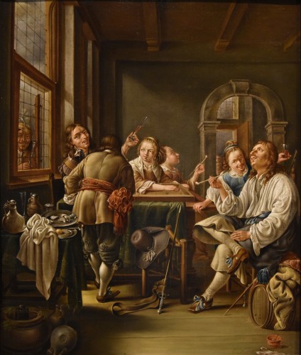 Merry company in an interior, 17th century Duch school