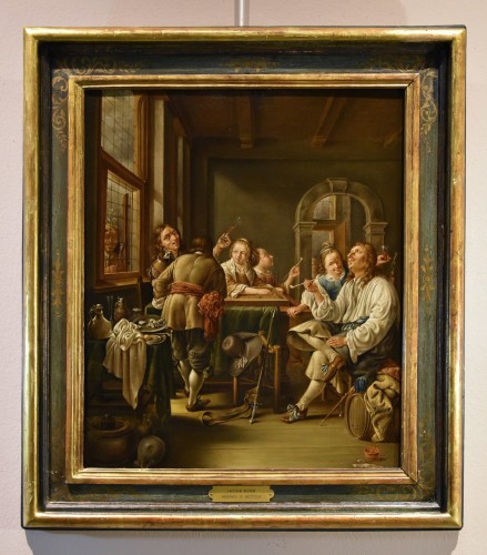 Joyeuse compagnie dans un intérieur, école hollandaise du 17e siècle - Tableaux et dessins Style Louis XIII