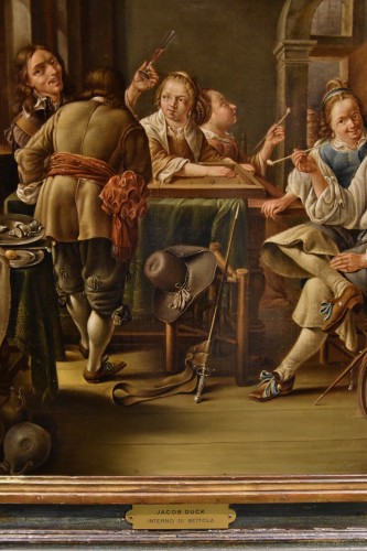 Antiquités - Joyeuse compagnie dans un intérieur, école hollandaise du 17e siècle