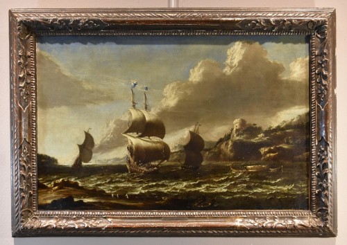 Marine avec voiliers, attribué à Marco Ricci (1676 - 1730)  - Tableaux et dessins Style Louis XIV