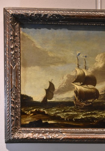 Tableaux et dessins Tableaux XVIIe siècle - Marine avec voiliers, attribué à Marco Ricci (1676 - 1730) 