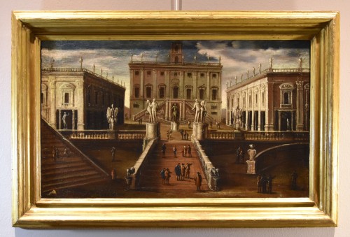 Tableaux et dessins Tableaux XVIIIe siècle - Vue de Rome avec la place du Capitole, atelier de Gaetano Vetturali (1701-1783)