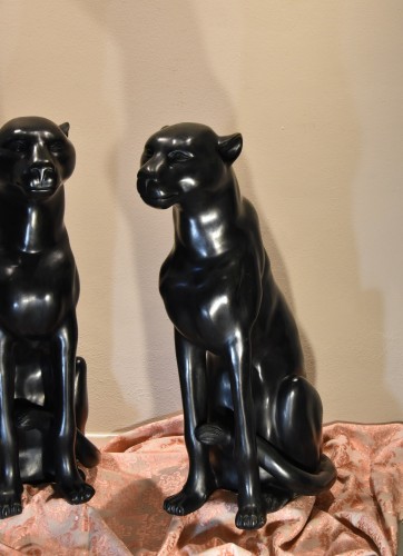 Sculpture  - Large Black Panthers In Bronze (y. Mongnez), France 20th Century