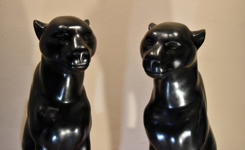 Large Black Panthers In Bronze (y. Mongnez), France 20th Century - 
