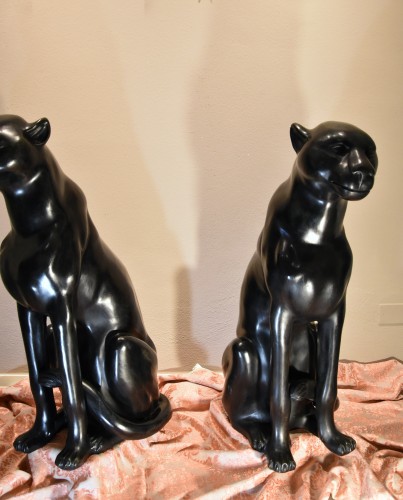 20th century - Large Black Panthers In Bronze (y. Mongnez), France 20th Century