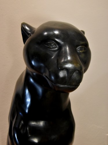 Antiquités - Large Black Panthers In Bronze (y. Mongnez), France 20th Century