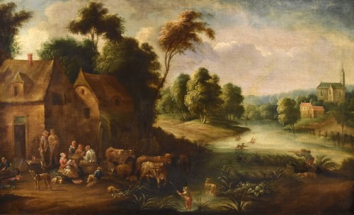 Théobald Michou (1676 – 1765), Paysage fluvial avec village