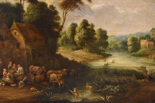 Louis XIV - Théobald Michou (1676 – 1765), Paysage fluvial avec village
