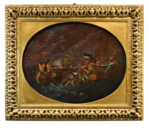  Scène de bataille navale nocturne, Ilario Mercanti « Lo Spolverini » (1657 - 1734) 