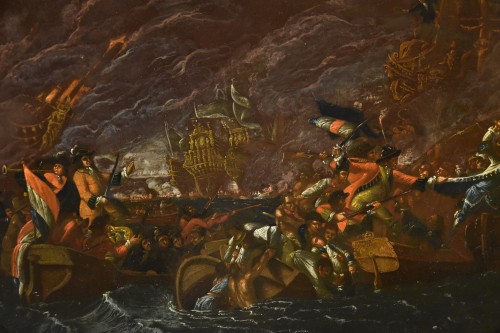  Scène de bataille navale nocturne, Ilario Mercanti « Lo Spolverini » (1657 - 1734)  - Antichità Castelbarco