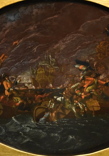  Scène de bataille navale nocturne, Ilario Mercanti « Lo Spolverini » (1657 - 1734)  - Louis XIV
