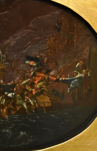 Louis XIV -  Scène de bataille navale nocturne, Ilario Mercanti « Lo Spolverini » (1657 - 1734) 
