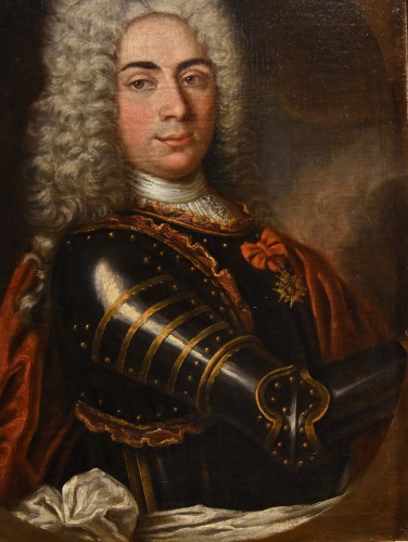 XVIIIe siècle - Portrait d'un gentilhomme en armure, école française du 18e siècle