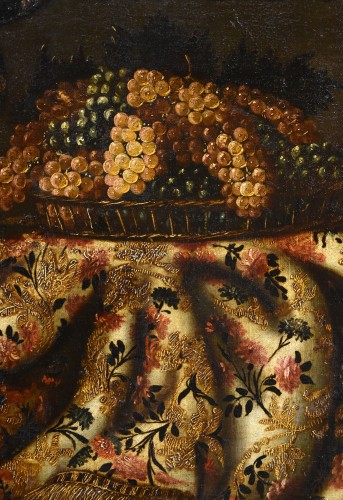 Antiquités - Still Life With Carpet, Basket Of Grapes And Figs, Antonio Gianlisi II (1677 - 1727)