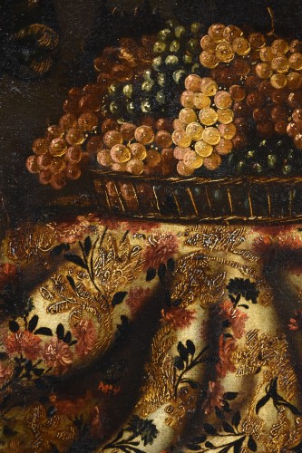Antiquités - Still Life With Carpet, Basket Of Grapes And Figs, Antonio Gianlisi II (1677 - 1727)